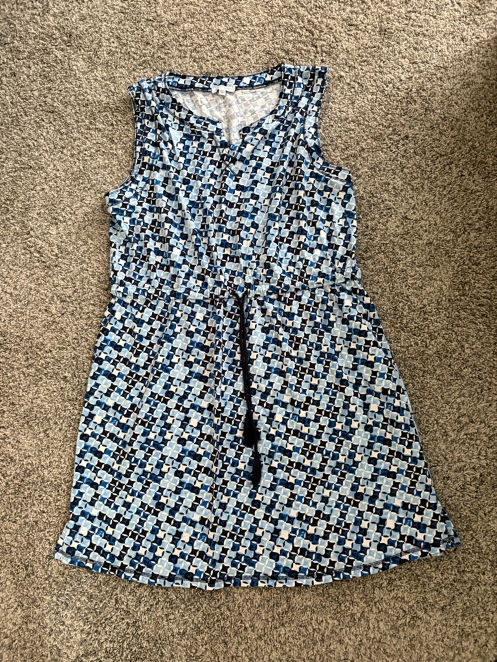 Talbots Blue Mosaic Print Sleeveless Mini Dress
